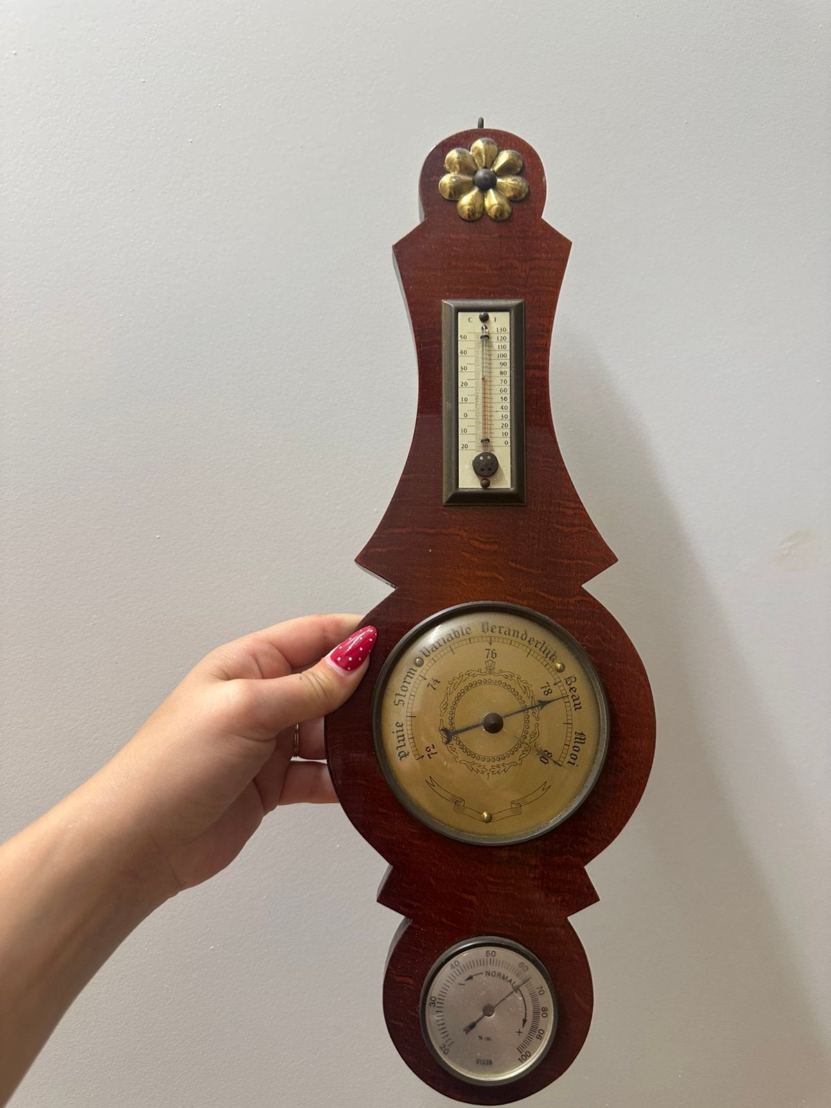 Vintage houten wandbarometer / weerstation met thermometer, Enlèvement ou Envoi, Comme neuf, Station météo