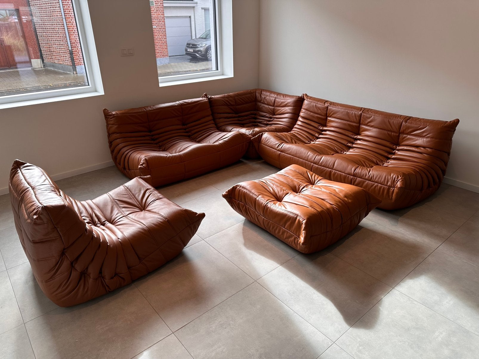 Cognac lederen modulaire zithoek, onberispelijke staat!, Ophalen of Verzenden, Noll togo leolux ligne roset cassina b&b italia vitra artifort