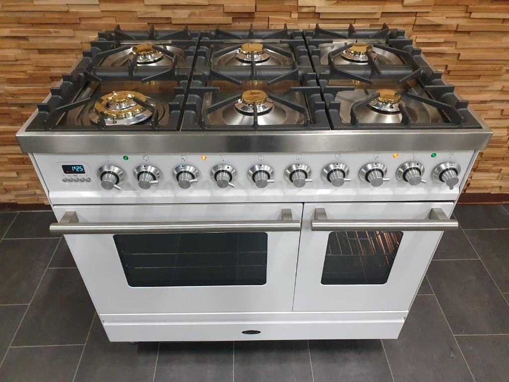 🔥Luxe Boretti Fornuis 90cm hoogglans wit rvs 2 ovens 6 pits, Elektronische apparatuur, Fornuizen, Ophalen, 60 cm of meer, Zo goed als nieuw