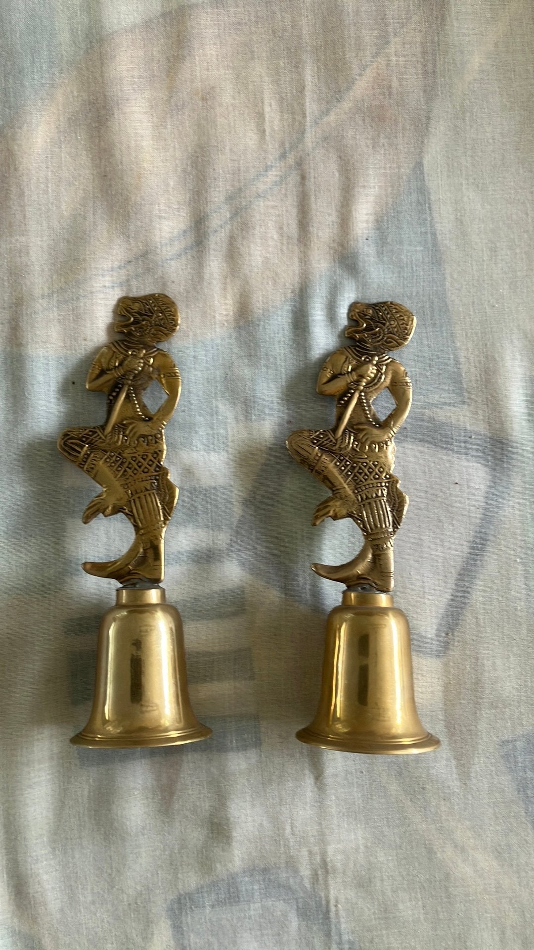 Vintage messing tafel bel Hindoe god uit Thailand - per stuk, Antiek en Kunst, Ophalen of Verzenden
