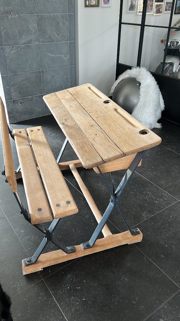 Schoolbank kinderbureau, Huis en Inrichting, Ophalen, Hout, Kinderbureau, Vintage