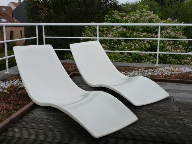 Paar vintage loungestoelen van glasvezel, Ophalen of Verzenden, Gebruikt, Plastic