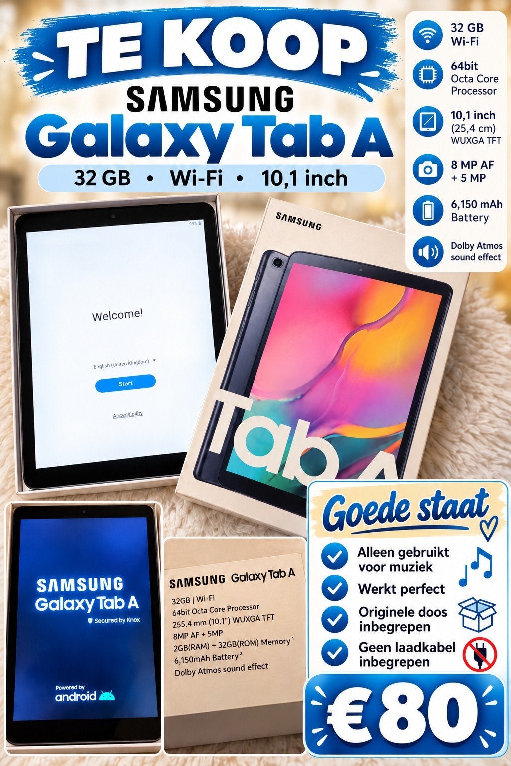 Samsung Galaxy TAB A te koop, Computers en Software, Gebruikt, 32 GB, Wi-Fi, Ophalen