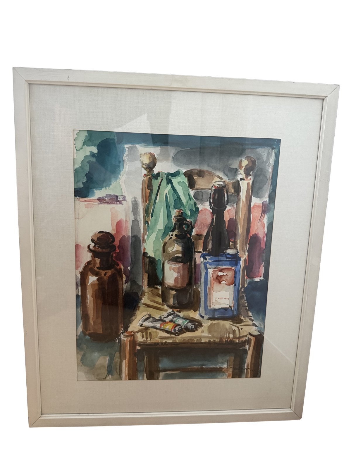 Victor Van Berckelaer (1913-1975) - In het atelier (1969), Ophalen of Verzenden, Gesigneerd, Aquarel, Stilleven