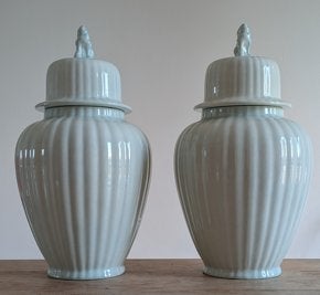 Paire de grandes potiches  - Chiens de Fo - Céramique ~48 cm, Enlèvement