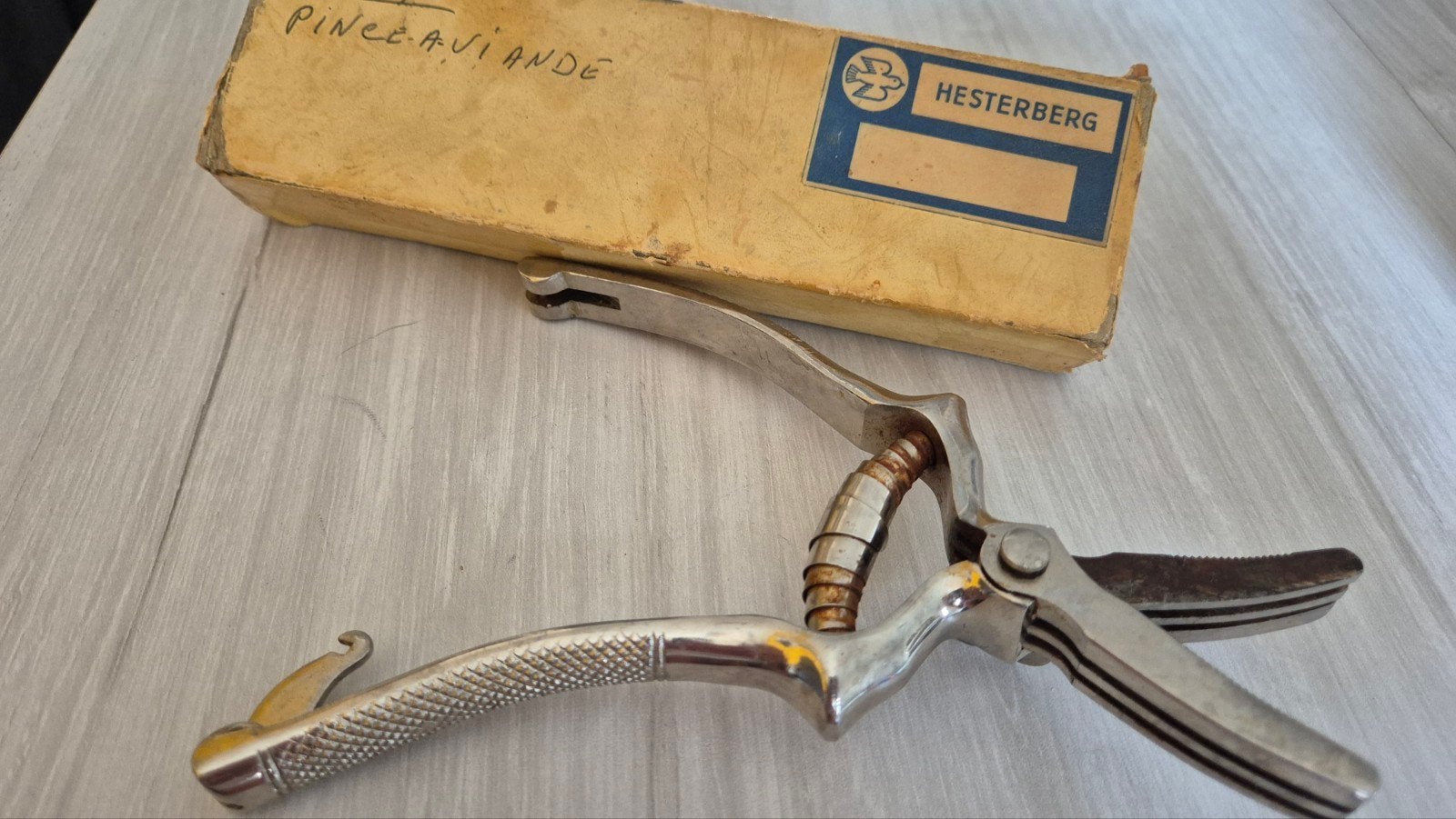 Hesterberg Vintage Poultry schaarschaar met doos, Antiek en Kunst, Antiek | Bestek, Ophalen of Verzenden