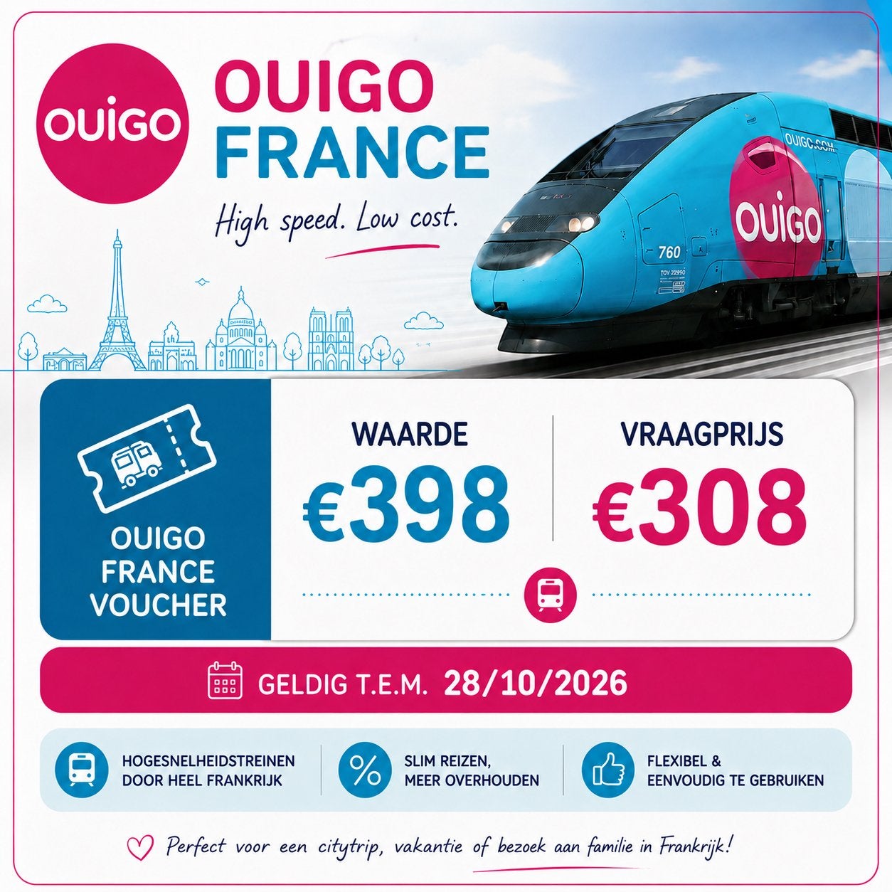 OUIGO reischeque met 90€ korting!, Vakantie, Eigenaar