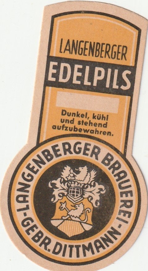 oud bieretiket Duitsland Langenberger Brauerei : Edelpils, Collections, Marques de bière, Envoi, Neuf, Autres types, Autres marques