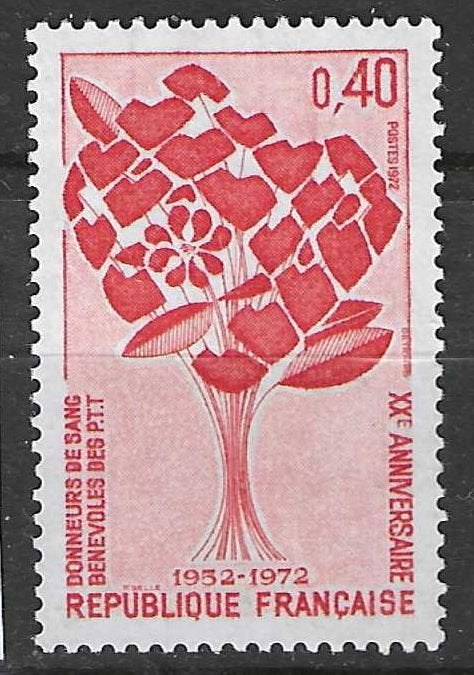 France 1972 - Yvert 1716 - Service des donneurs e sang (PF), Envoi, Non oblitéré