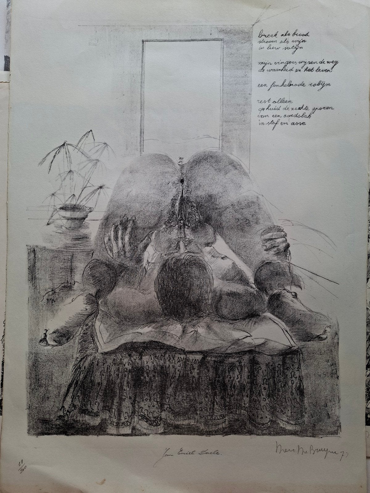 DE BRUYNE Dees "Breek als brood..." litho, Antiek en Kunst, Genummerd, Ophalen of Verzenden