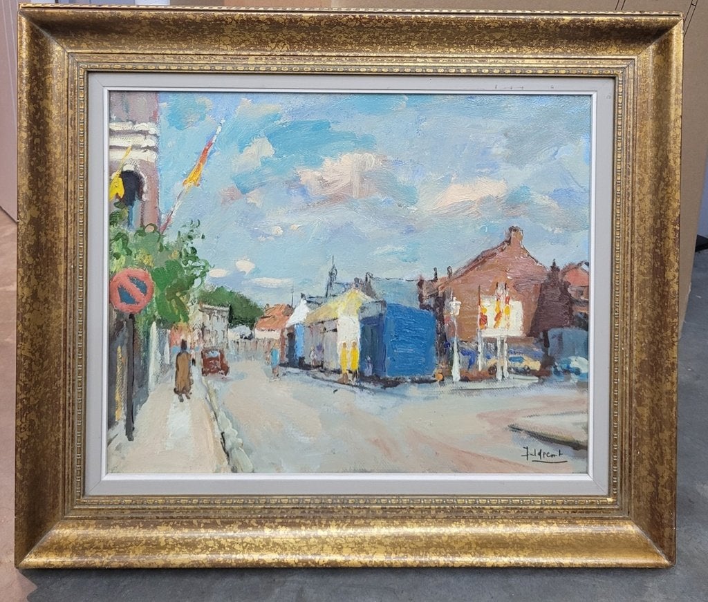 Juul DE CORT, kermis te Hemiksem, Antiek en Kunst, Kunst | Schilderijen | Klassiek, Paneel, Ophalen of Verzenden, Gesigneerd, Olieverf