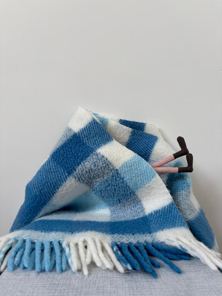vintage kinderwagen deken blauw geruit Good Night, Ophalen of Verzenden, Gebruikt, 100 cm of meer, Deken