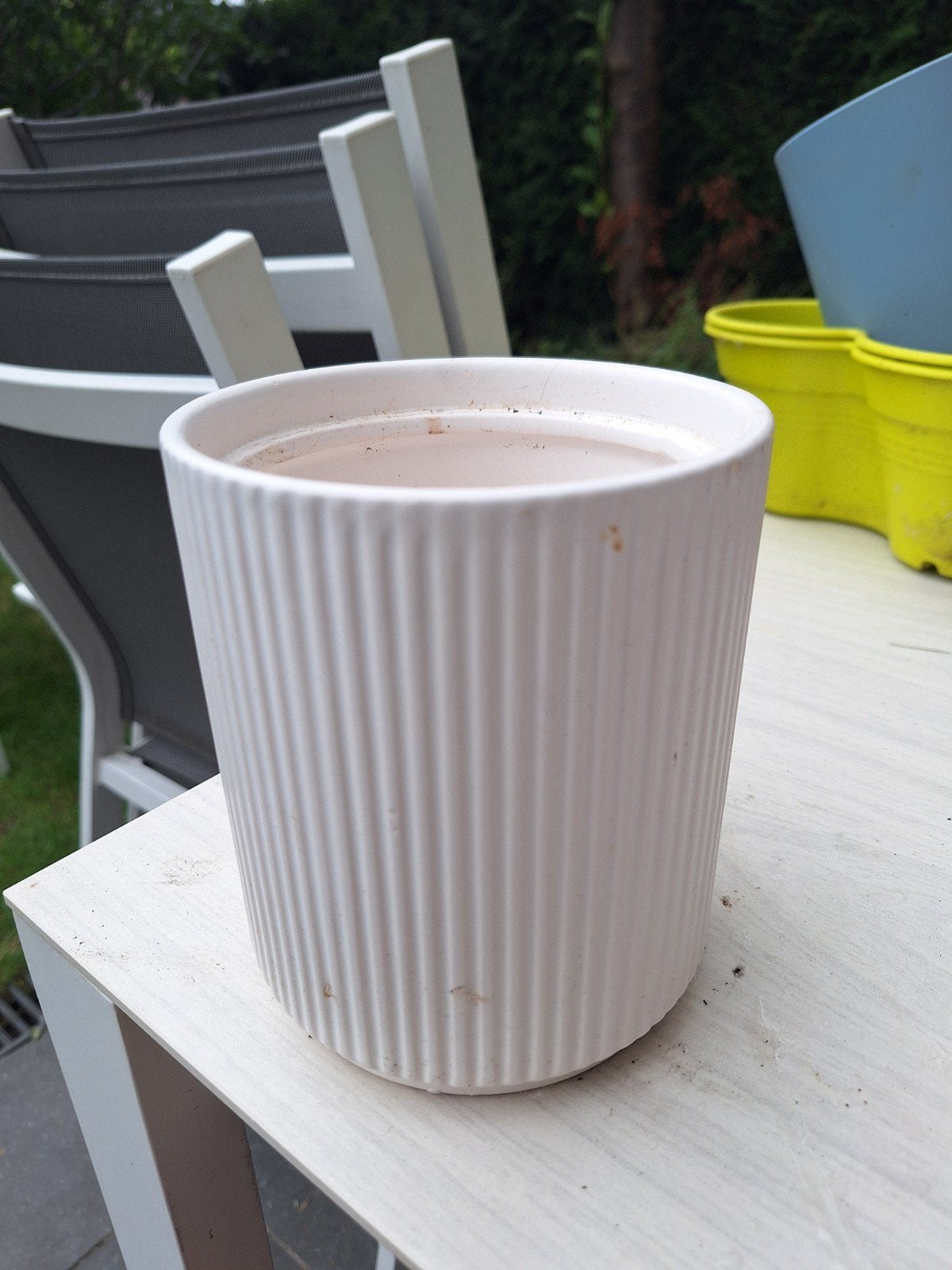 Stenen bloempot wit, Jardin & Terrasse, Pots de fleurs, Moins de 25 cm, Rond, Pierre, Enlèvement