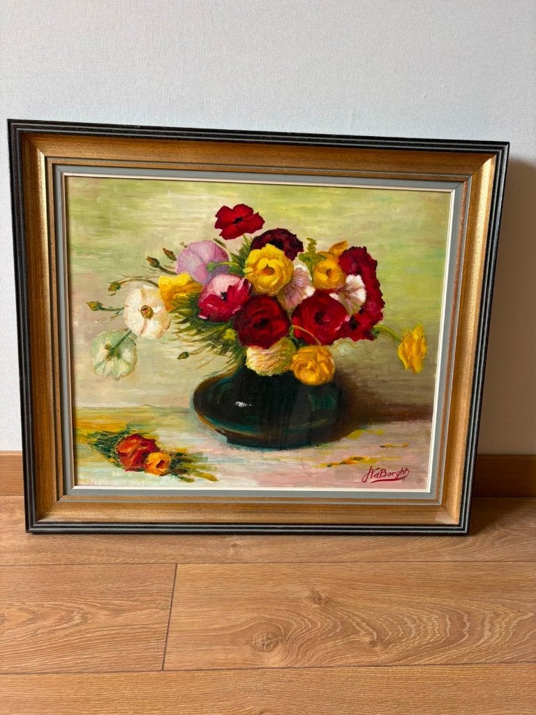 Olieverfschilderij bloemstilleven Gesigneerd J. V.d. Borght, Antiquités & Art, Art | Peinture | Classique, Peinture à l'huile