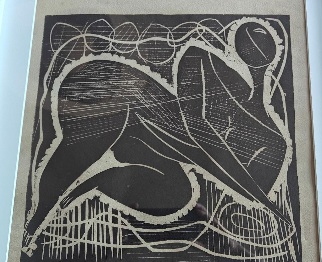 Maurits Verbist, ‘simfonisch gedicht’, linogravure, 1975, Ophalen, Met tekst, 1950 - 1999, Portret