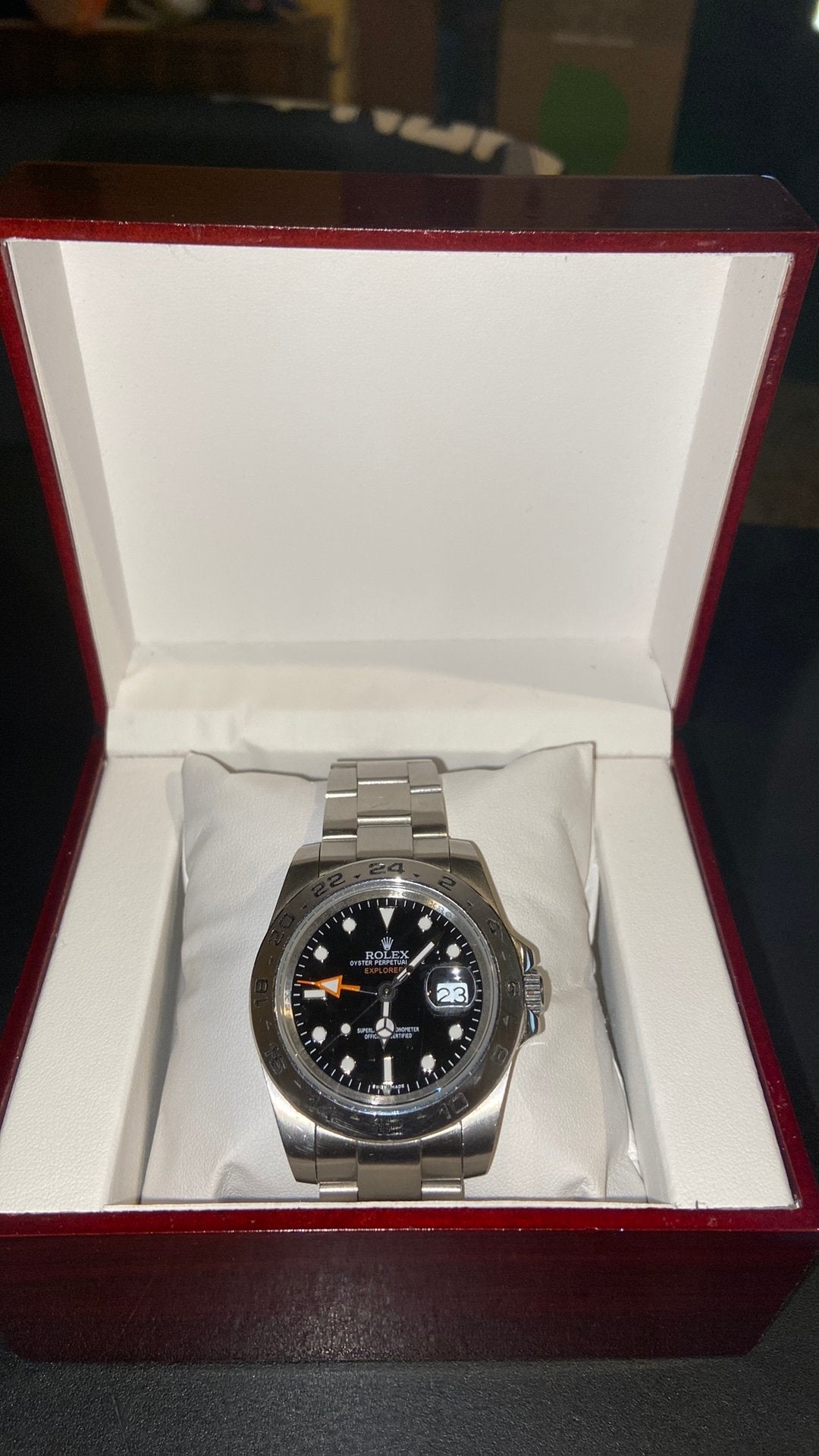 ROLEX EXPLORER II + Houten box, Handtassen en Accessoires, Horloges | Heren, Staal, Zakhorloge, Ophalen of Verzenden, Zo goed als nieuw