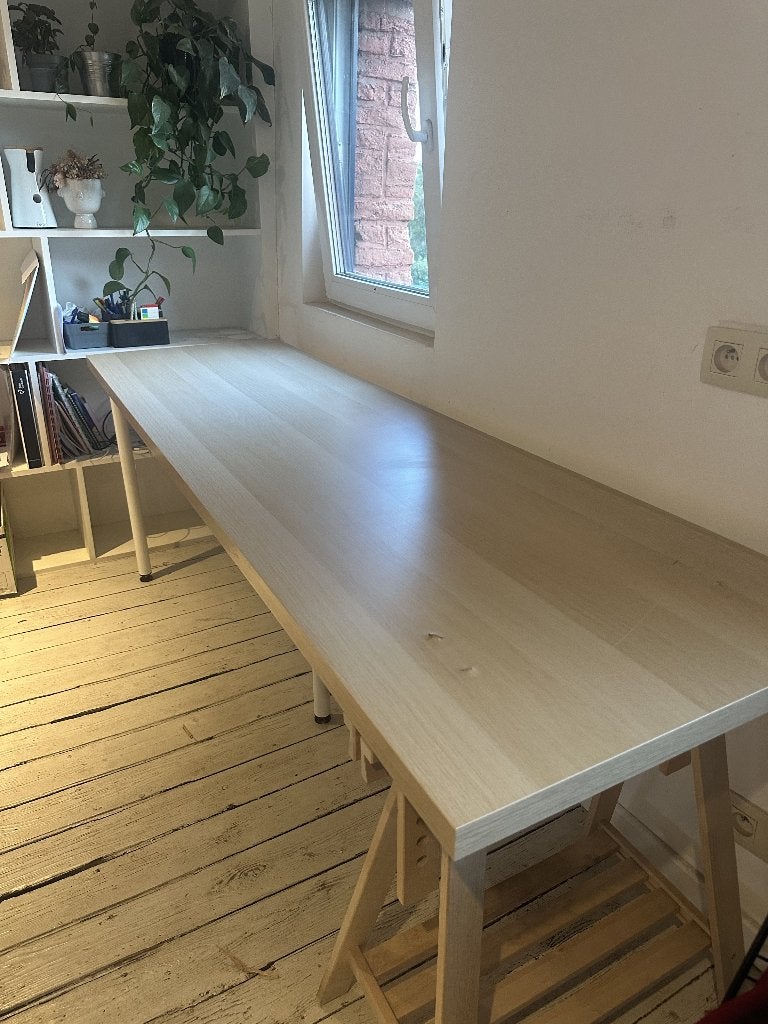 Bureau IKEA 200x60, Huis en Inrichting, Bureaus, Gebruikt, Computerbureau, IKEA, Scandinavisch, Hout, Beige, Demontabel, Ophalen