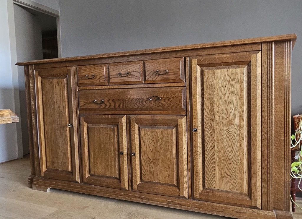 Massief eiken eetkamer, Huis en Inrichting, Ophalen, Gebruikt, Landelijk, 4 tot 6 stoelen