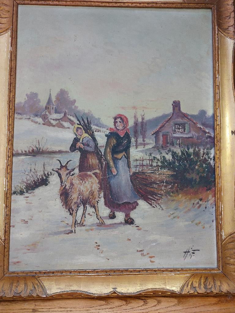 Schilderij op doek getekend HF, Antiek en Kunst, Ophalen of Verzenden