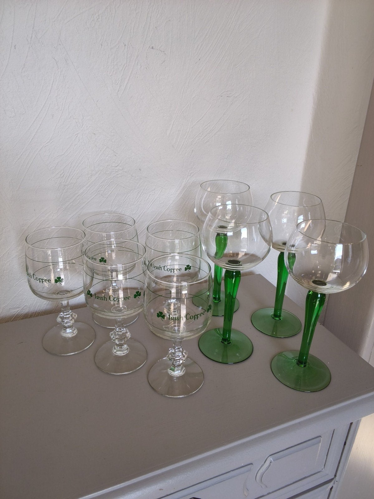 retro wijnglazen groene voet ,irish coffee    per stuk !!!, Verzamelen, Ophalen, Overige typen
