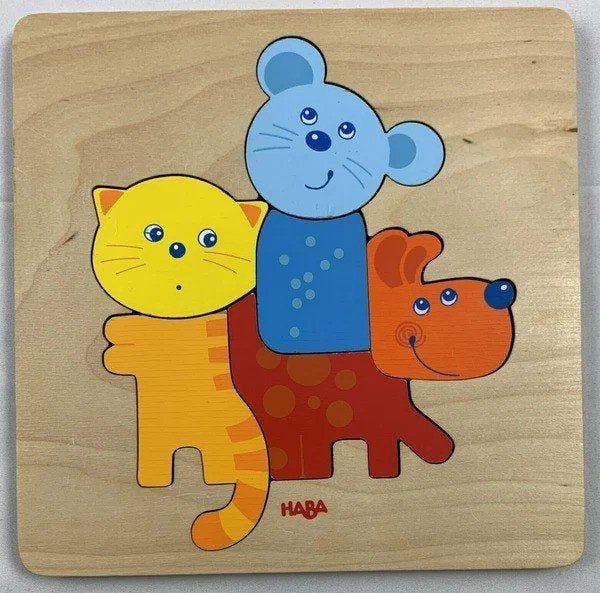 Haba puzzel huisdieren Jako-o inlegpuzzel hout 6 delen, Verzenden, Minder dan 10 stukjes, Zo goed als nieuw, 6 maanden tot 2 jaar