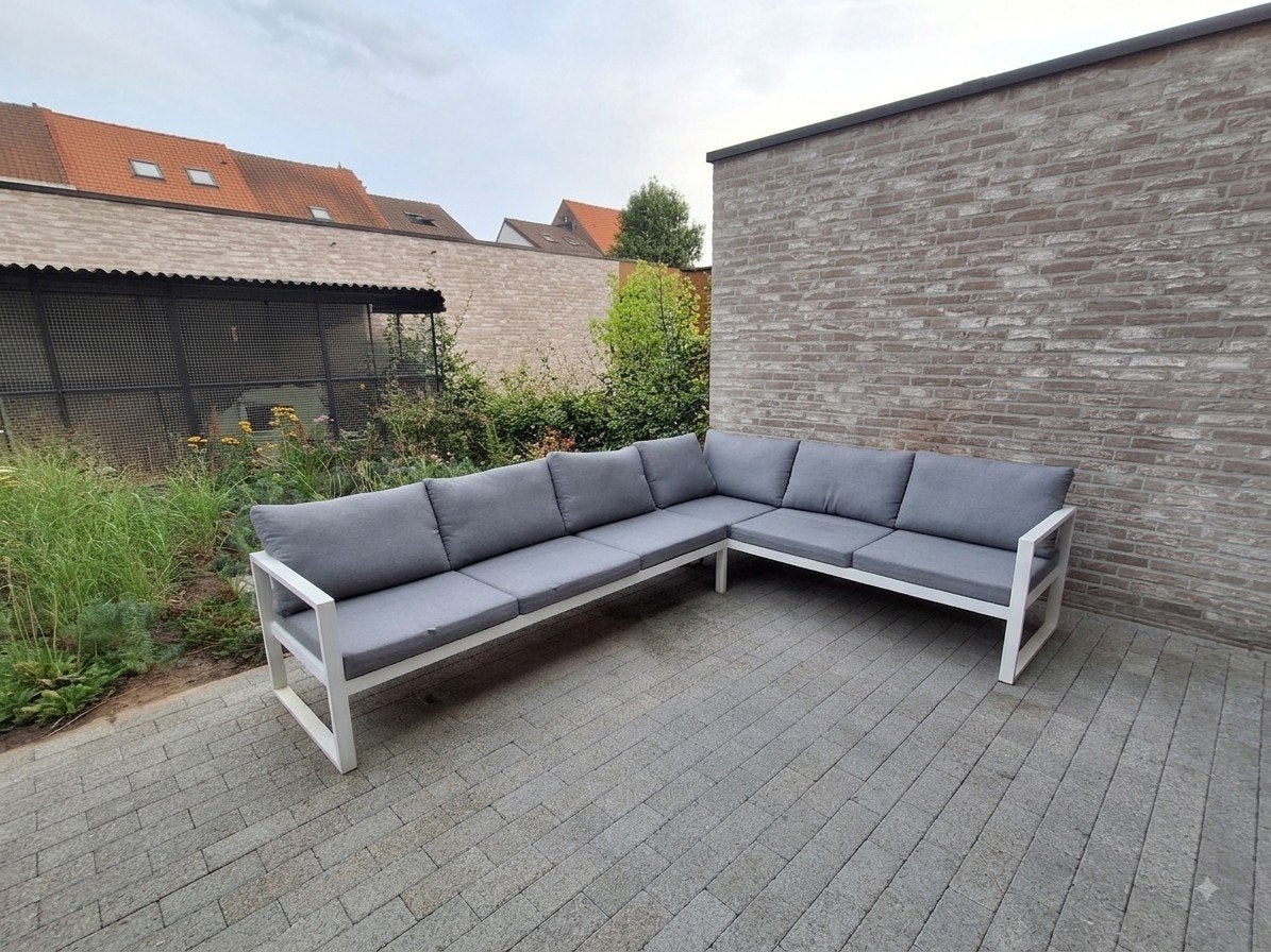 Salon en aluminium blanc + table à manger ovale Vinci + 6 ch, Jardin & Terrasse, Enlèvement, Aluminium, Table à dinner, Sets de jardin