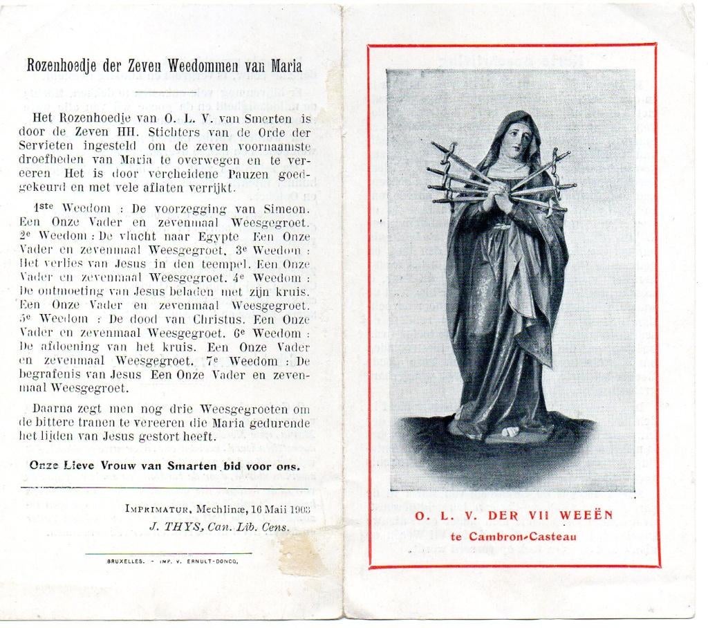 devotieprentje OLV der VII Weeën Cambron-Casteau Brugelette, Ophalen of Verzenden, Christendom | Katholiek