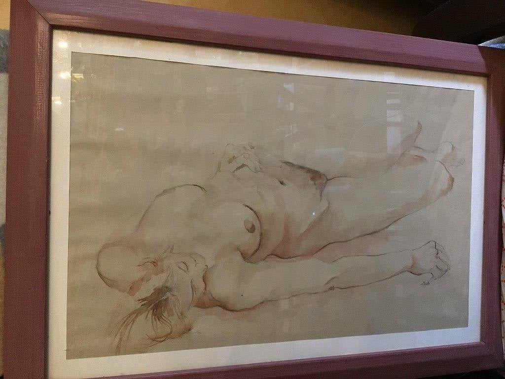 Aquarel vrouwelijk naakt, Ophalen, Achter glas, Aquarel