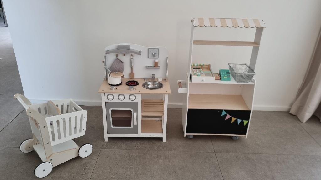 Keukentje, winkeltje en winkelkar in hout, Kinderen en Baby's, Ophalen, Gebruikt