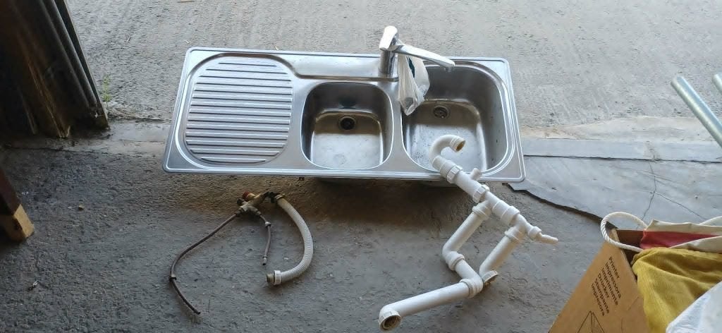 dubbele inox wasbak, Ophalen, Zo goed als nieuw, Inox