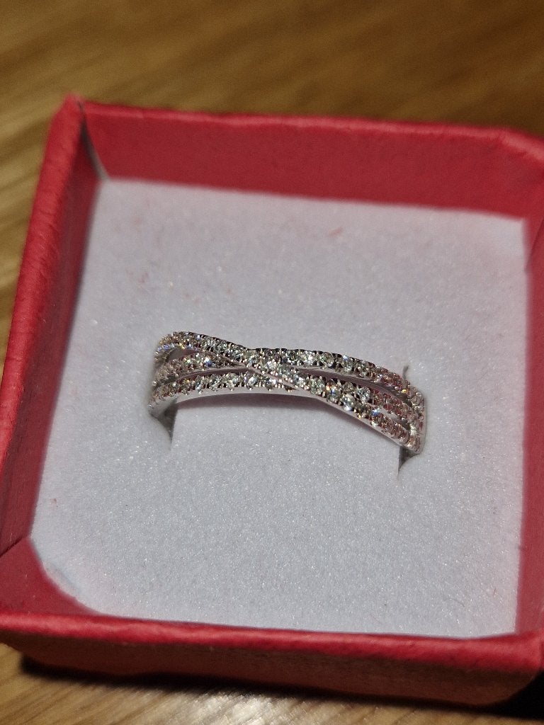 Bague en or blanc 9 carats avec diamants naturels (T: EU-58), Neuf, 18 à 19, Femme ou Homme, Or