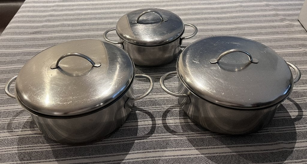 Lot de 3 faitouts WMF avec couvercles – Non induction, Inox, Plaque céramique, Enlèvement, Utilisé