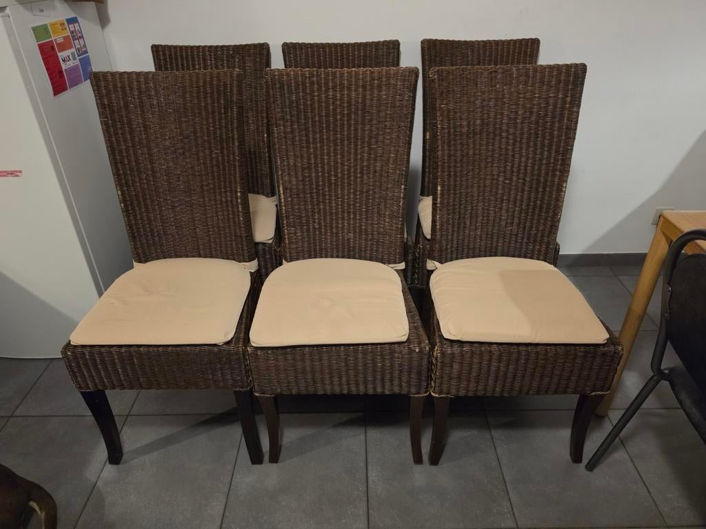 Gratis 6 eetkamerstoelen, Ophalen, Gebruikt, Bruin, Riet of Rotan