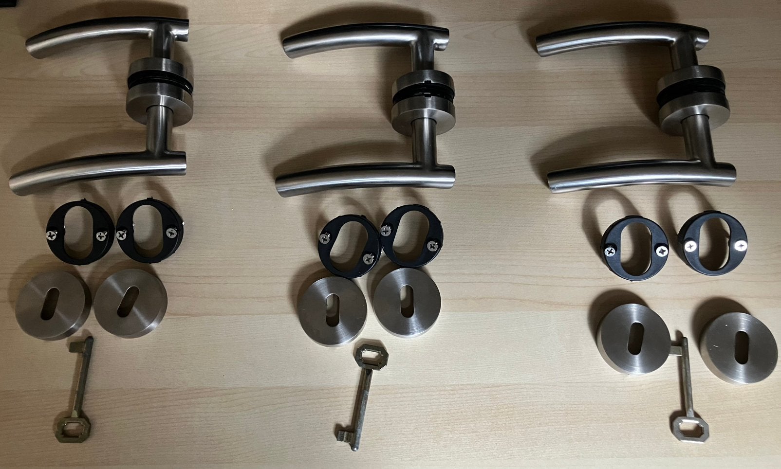 3 sets Deurklinken RVS gebogen met cilindergat, Ophalen, Gebruikt, Inox, Klink of Kruk