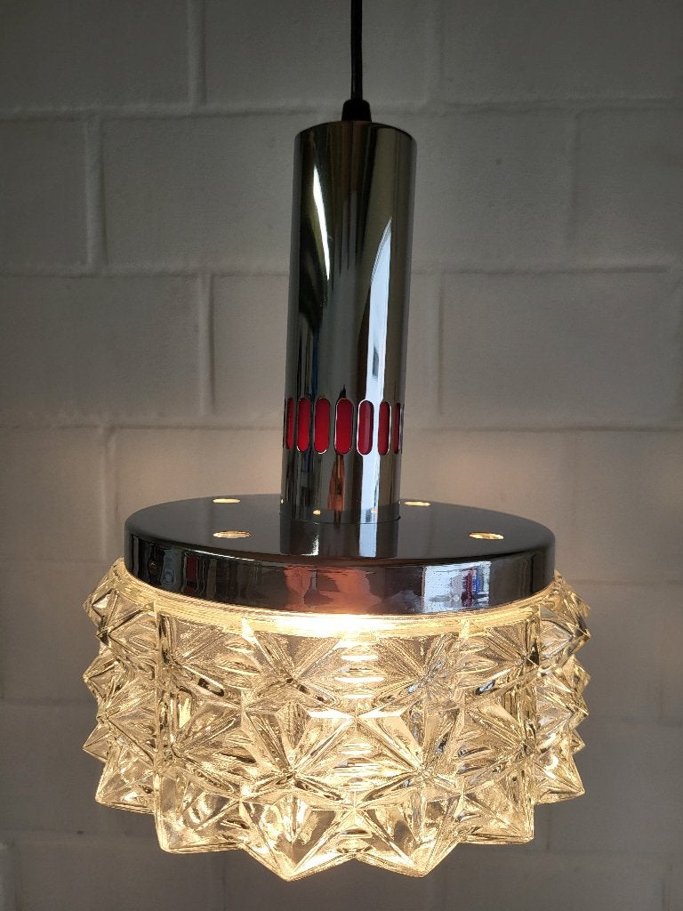 Vintage space age lamp, chromé afwerking en glazen kap, Ophalen of Verzenden