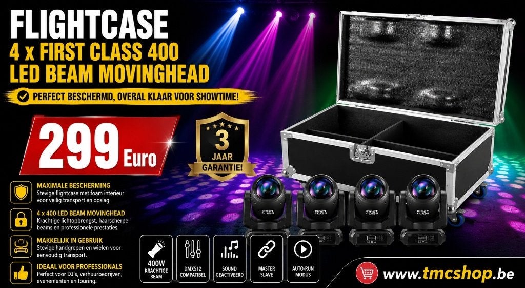 Nieuwe Flightcase 4 x First Class 400 Led beam Movinghead, Muziek en Instrumenten, Licht en Laser, Ophalen of Verzenden, Nieuw