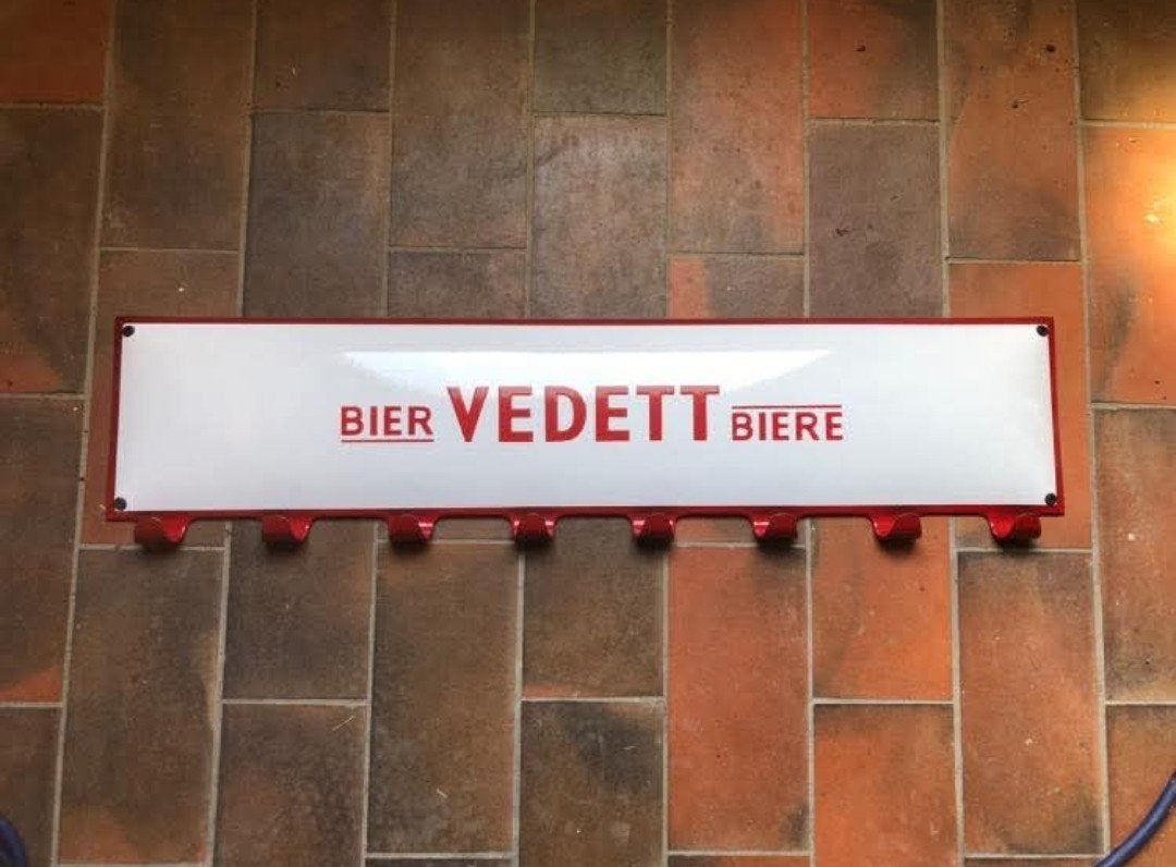 Geëmailleerde kapstok Vedett, Ophalen of Verzenden, Zo goed als nieuw, Reclamebord