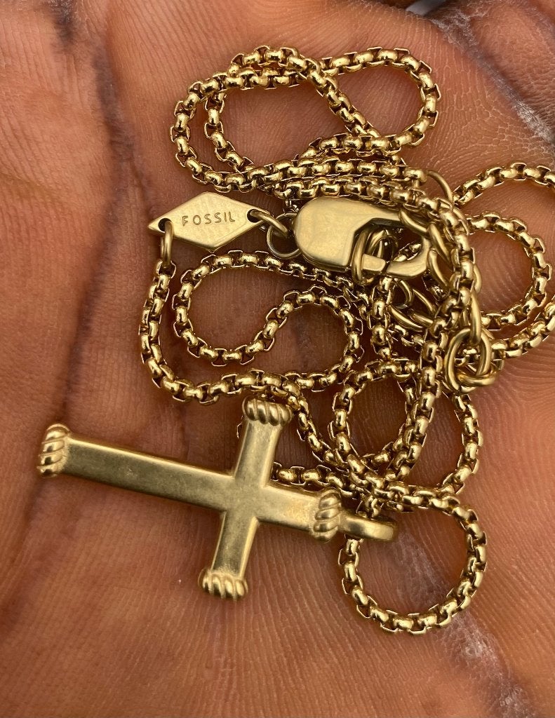 Verguld collier met kruishanger, Ophalen, Zo goed als nieuw, Goud, Overige materialen