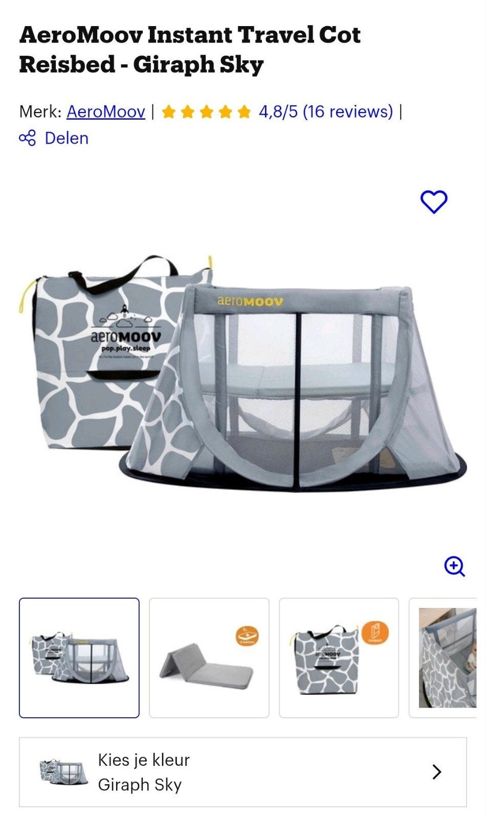 AeroMoov instant travel cot reisbed, Kinderen en Baby's, Ophalen, Zo goed als nieuw