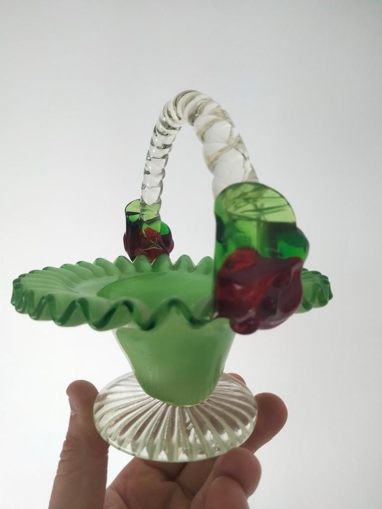 Brocante glazen klein mandje schaal Murano ? glas, Ophalen of Verzenden