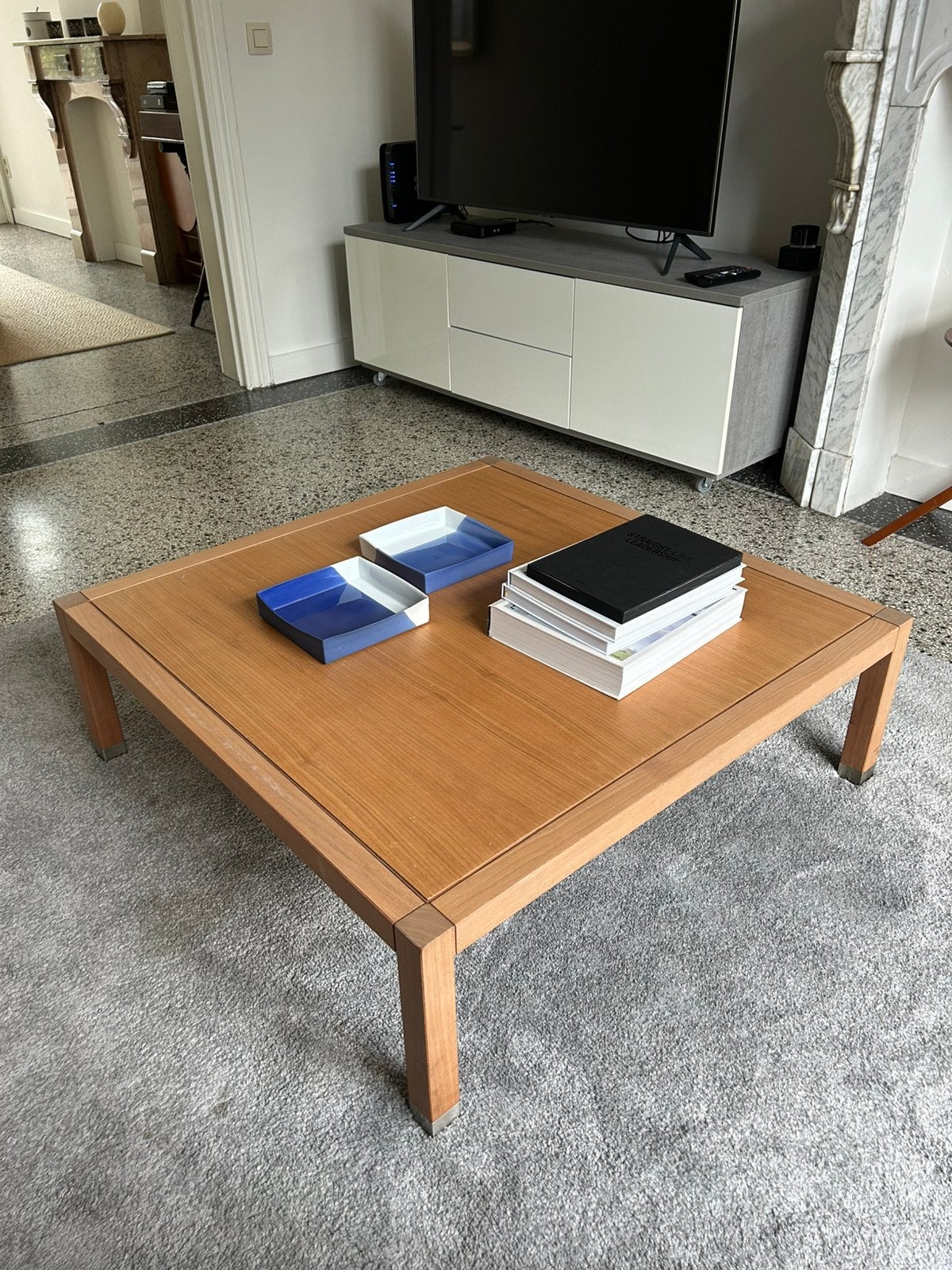 Houten salontafel, Huis en Inrichting, Tafels | Salontafels, Ophalen, Gebruikt, 50 tot 100 cm, Vierkant