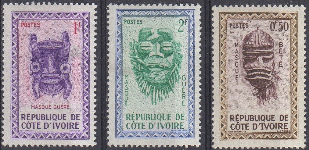 Ivoorkust - Oorlogsmaskers Guéré-bevolking, Timbres & Monnaies, Timbres | Afrique, Enlèvement ou Envoi, Non oblitéré