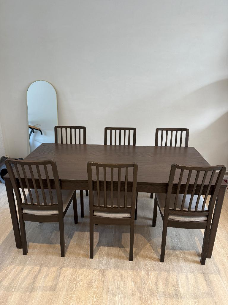 Tafel 180 x 90 cm en 6 stoelen uitschuifbaar, Huis en Inrichting, Tafels | Eettafels, Gebruikt, 50 tot 100 cm, 150 tot 200 cm