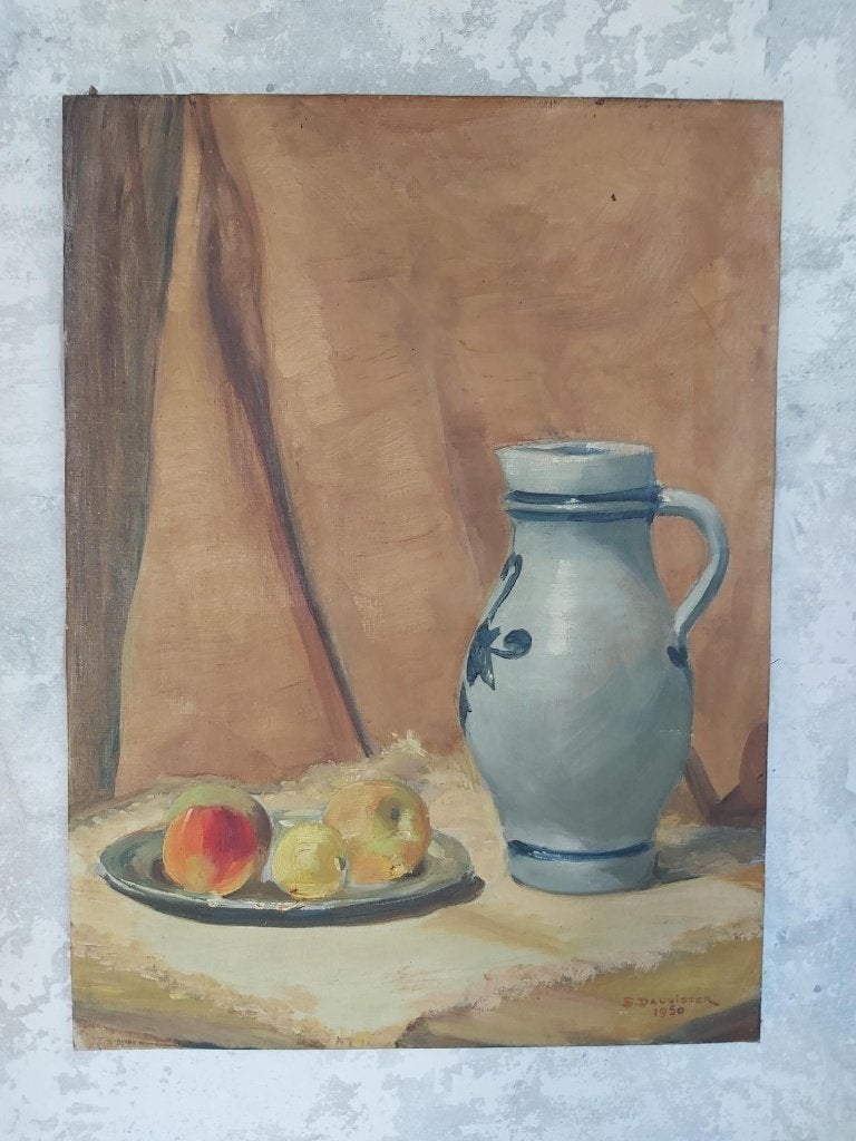 Mooi frans stilleven olieverf op doek S Dauvister  1950, Antiquités & Art, Daté, Enlèvement ou Envoi, Peinture à l'huile, Autres styles