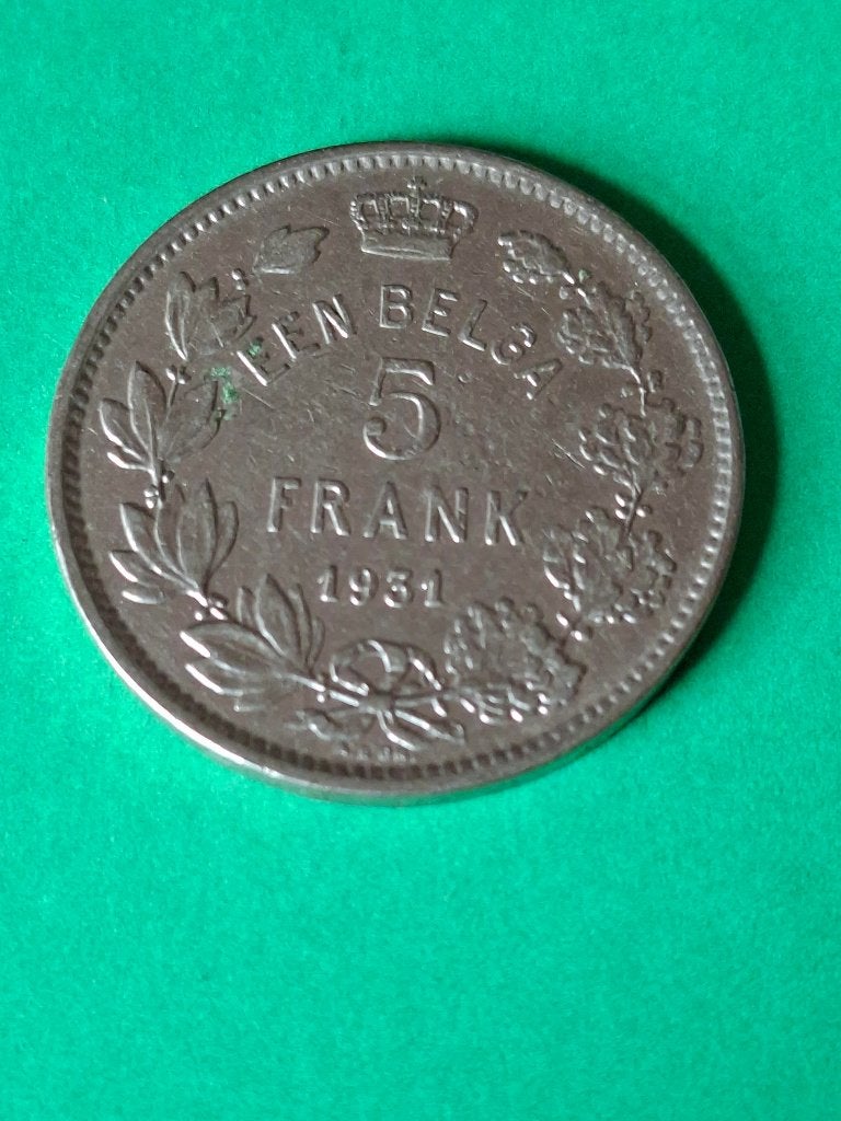 1931 Belgique 5 francs/1 belga version flamande position A, Envoi, Métal, Monnaie en vrac