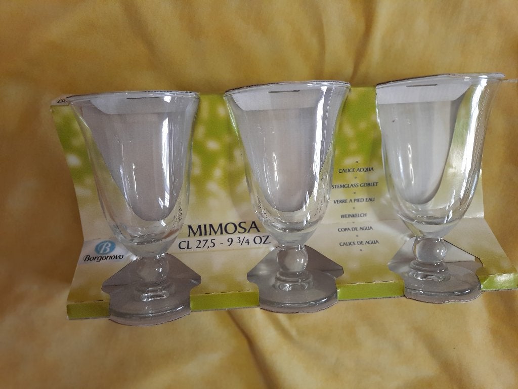 set van 3 splinternieuwe sierglazen op voet van "mimosa", Enlèvement ou Envoi, Neuf