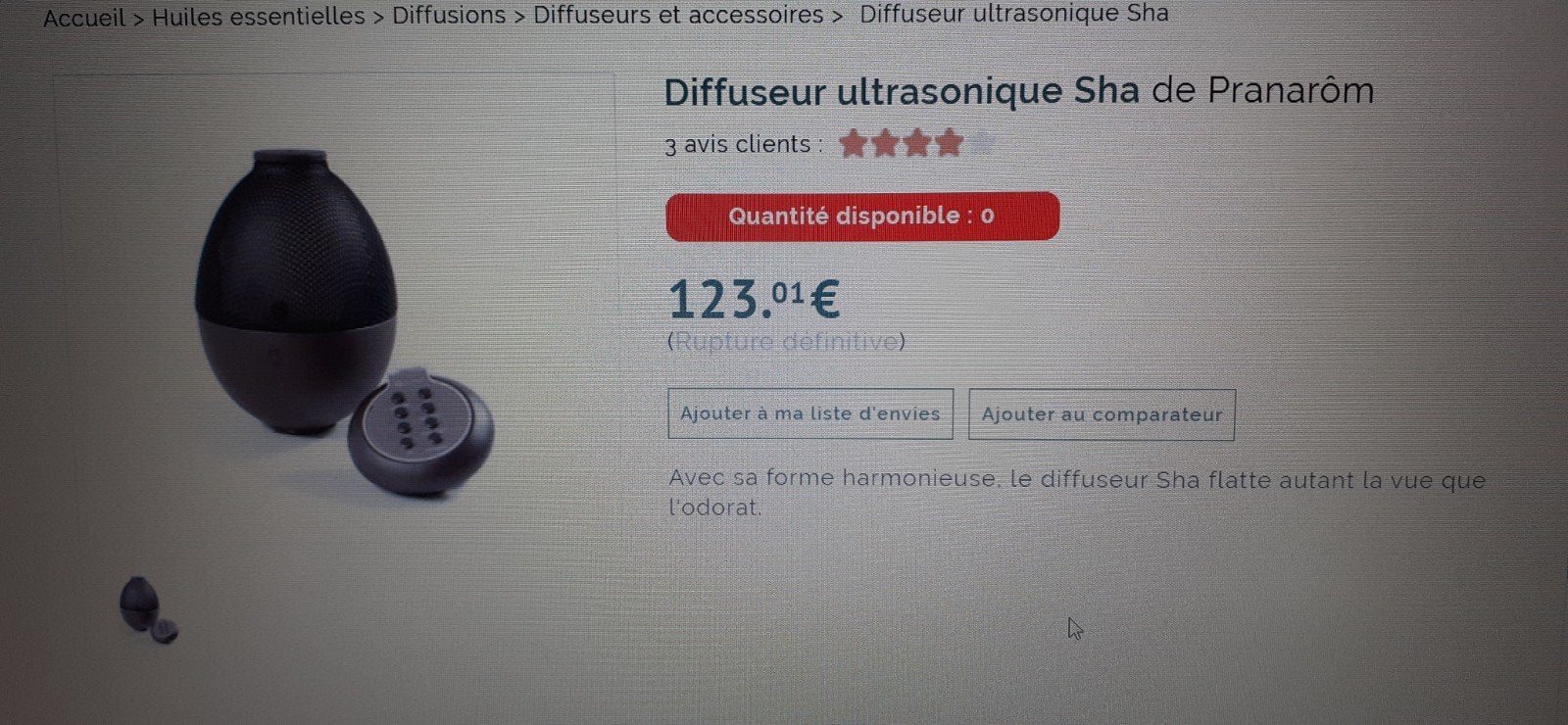Diffuseur ultrasonique Sha de Pranarôm, Enlèvement