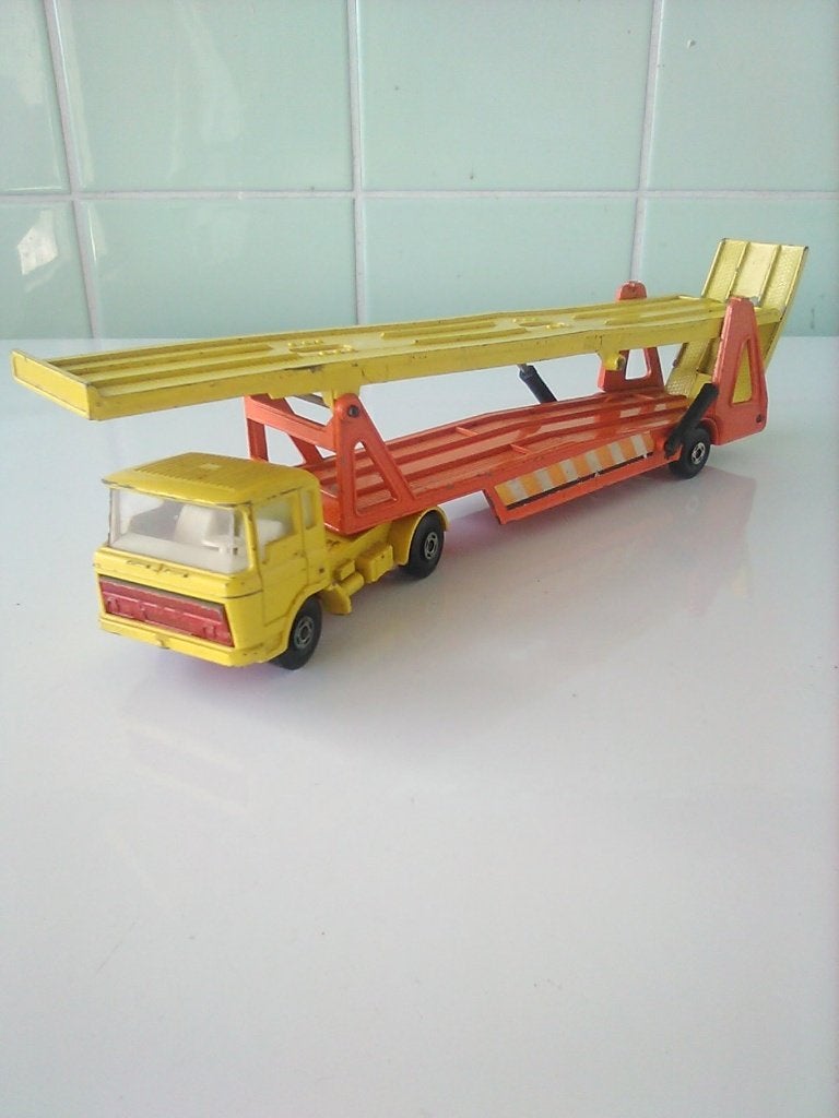 Vintage Matchbox Car Transporter AFHALING LEES BESCHRIJVING, Enlèvement, Utilisé, Bus ou Camion