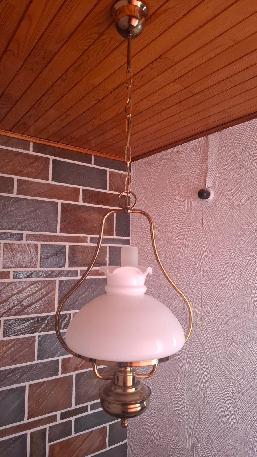Suspension style lampe à pétrole vintage/laiton,verre opalin, Enlèvement, Utilisé, Verre, Lampe de batelier