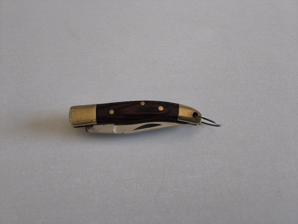 Ancien petit couteau de poche en cuivre & bois palissandre, Enlèvement ou Envoi